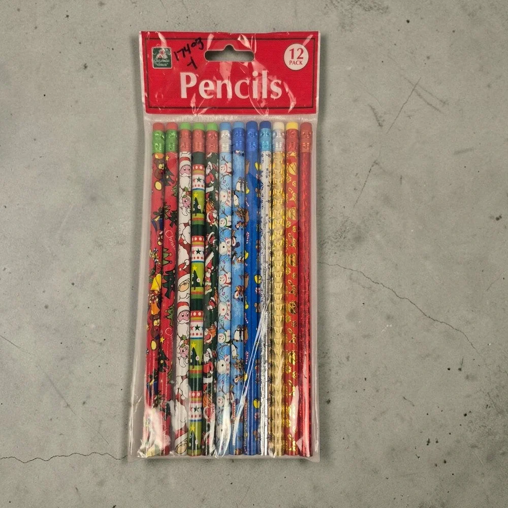 Vintage Christmas Pencils 12 Pack Santa Penguin Holiday School Party #2 Lead
